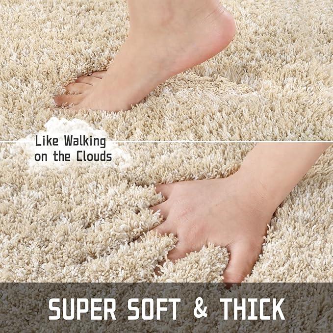Yimobra Toilet Rugs U Shaped 24x20, Ultra Soft and Water Absorbent Bath Mats, Non Slip Fluffy Luxury Microfiber Contour Bath Rugs for Toilet, Dry Quick, Machine Washable, Light Beige and White - ModernBath