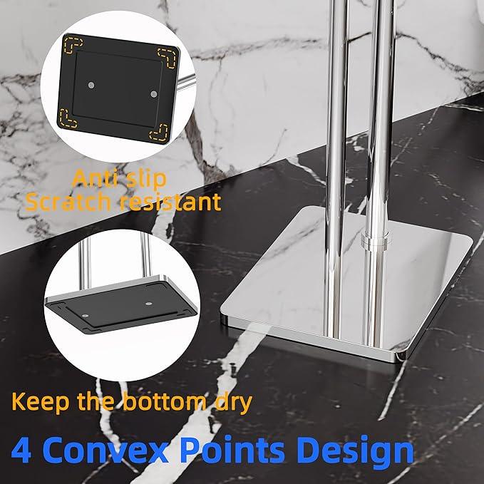 RUACQ Toilet Paper Holder Stand, Bathroom Toilet Paper roll Holder Free Standing with Storage for 4 Rolls, Post Pivoting Design, Stable Weighted Base, SUS304 Stainless Steel(Chrome) - ModernBath