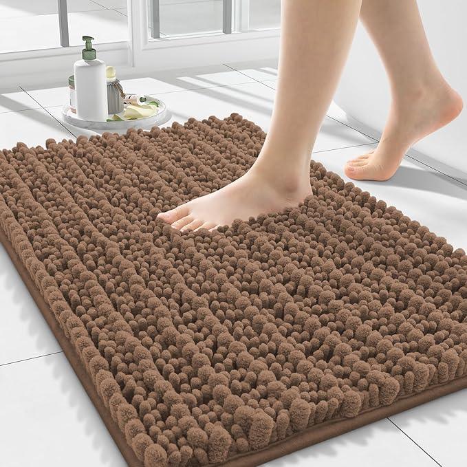 Smiry Bathroom Rugs Mat 24x16, Extra Soft Absorbent Chenille Bath Rugs, Non Slip Rubber Backing Machine Washable Quick Dry Bath Mats for Bathroom Floor, Tub, Shower, Home Decor Accessories, Mocha - ModernBath