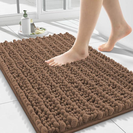 Smiry Bathroom Rugs Mat 24x16, Extra Soft Absorbent Chenille Bath Rugs, Non Slip Rubber Backing Machine Washable Quick Dry Bath Mats for Bathroom Floor, Tub, Shower, Home Decor Accessories, Mocha - ModernBath