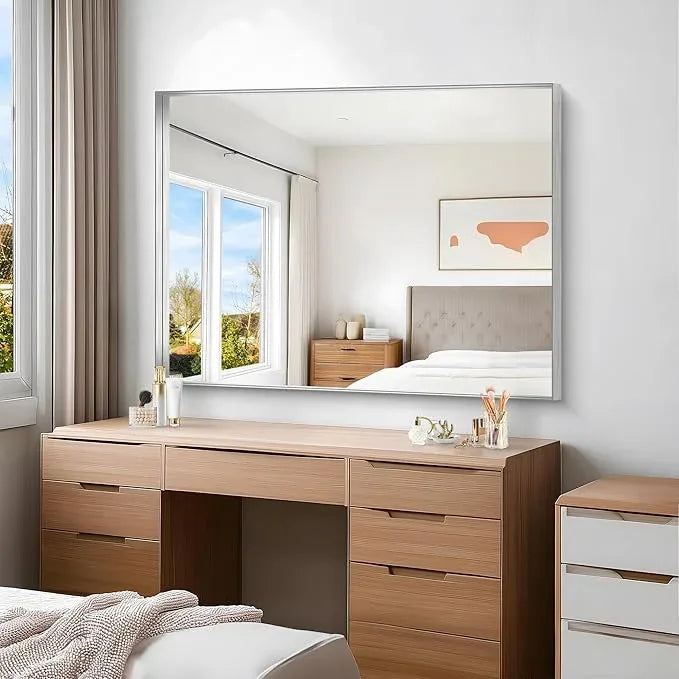 NIMURY Silver Bathroom Mirror, 36x48 Inch Rectangular Deep Frame Mirror, Large Wall Mounted Bathroom Vanity Mirror Over Sink for Bedroom,Restroom, Living Room, Hangs Vertically or Horizontally - ModernBath