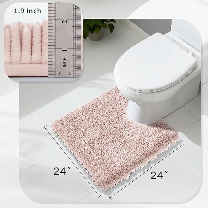Yimobra Toilet Rugs U Shaped Washable, Extra Thick Soft Absorbent Chenille Contour Bathroom Rugs for Toilet 24x24 Inch, Quick Dry Non Slip Toilet Mat for Bath Floor, Pink - ModernBath