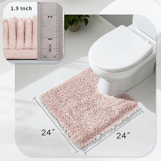 Yimobra Toilet Rugs U Shaped Washable, Extra Thick Soft Absorbent Chenille Contour Bathroom Rugs for Toilet 24x24 Inch, Quick Dry Non Slip Toilet Mat for Bath Floor, Pink - ModernBath