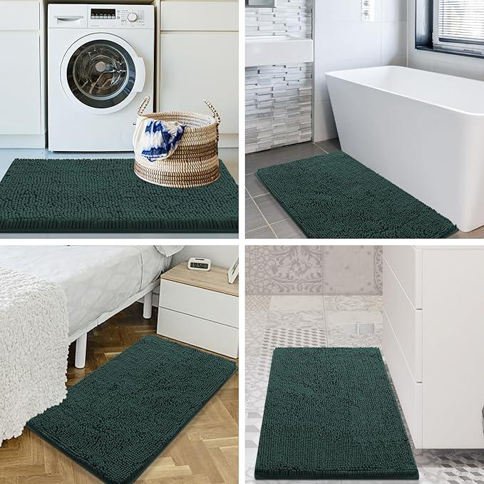 Smiry Luxury Chenille Bathroom Rugs 40x32, Extra Soft and Absorbent Shaggy Bath Mat, Machine Washable, Non-Slip Plush Carpet Runner for Tub, Shower, and Floor, Home Decor Accessories, Green - ModernBath