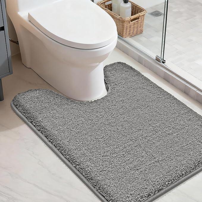 COSY HOMEER Toilet Rugs U-Shaped 24"x20",Soft Absorbent Bath Mat with Non-Slip TPR Backing, Machine Washable Shaggy Bath Rug for Toilet,Grey - ModernBath