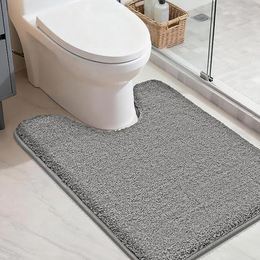 COSY HOMEER Toilet Rugs U-Shaped 24"x20",Soft Absorbent Bath Mat with Non-Slip TPR Backing, Machine Washable Shaggy Bath Rug for Toilet,Grey - ModernBath