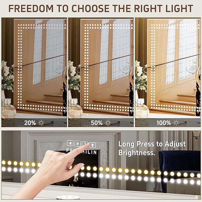 FENCHILIN Vanity Mirror with Lights and Bluetooth Speaker 31.5"x 22.8" Makeup Mirror Lighted Hollywood Mirror with LED Light Beads USB Charge Port, 3 Color Lighting Modes - ModernBath