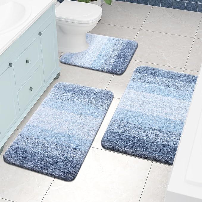 Arotive Microfiber Bathroom Rugs, Shaggy Soft and Absorbent Contour Toilet Rugs, Non-Slip, Thick Plush Machine Washable Dry Bath Mats for Toilet Base, 24x20, Light Blue, U-Shape - ModernBath