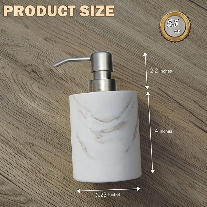 Marble Soap Dispenser, soap and Lotion Dispenser Bathroom, with Rust Proof Stainless Steel Pump Refillable for Kitchen Bathroom Countertop-Hand Lotion and Liquid Soap Dispenser-White - ModernBath