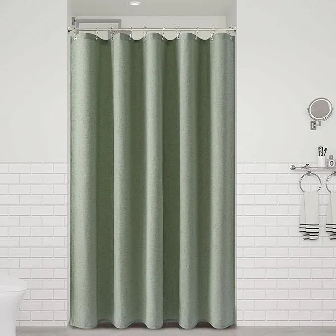 Naturoom Light Sage 54 Inch Shower Curtain - Stall Narrow Half Linen Ultra Thick Fabric Shower Curtain Set with Hooks, Boho Farmhouse Rustic RV Camper Bath Curtains for Bathroom, 54x78 - ModernBath