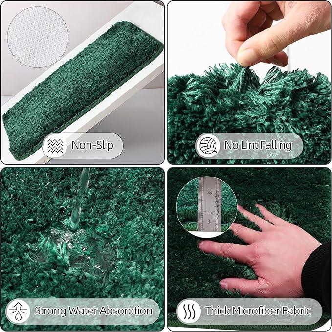 XLHOMO Dark Green Bathroom Accessories Set with Ombre Shower Curtain and Bathroom Rugs,Bathroom Sets with Trash Can,Toothbrush Holder and Cup,Soap Dispenser,Tray,Soap Dish,Toilet Brush,Qtip Holders - ModernBath