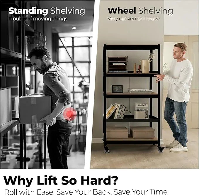 HOMEDANT House 24.4" 5-Tier Metal Rolling Cart Shelf Rack Casters Heavy Duty Laminated Wheel Shelving Unit Adjustable Utility Storage Shelves Shelf Kitchen Garage Black 1Pack - ModernBath