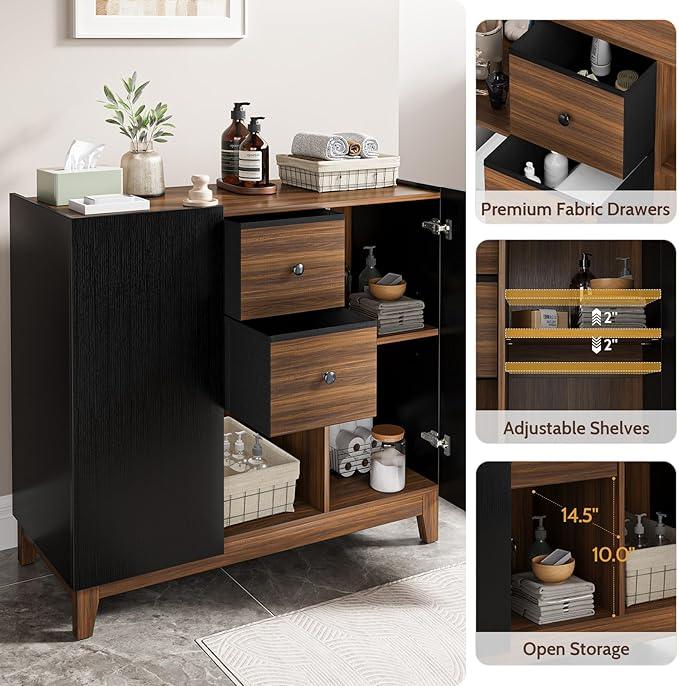 Bathroom Storage Cabinets with Drawers and Doors, Kitchen Storage Cabinet with Adjustable Shelf, Floor Sideboard Buffet Cabinet for Living Room, Kitchen, Hallway, Dining Room, Black Walnut - ModernBath