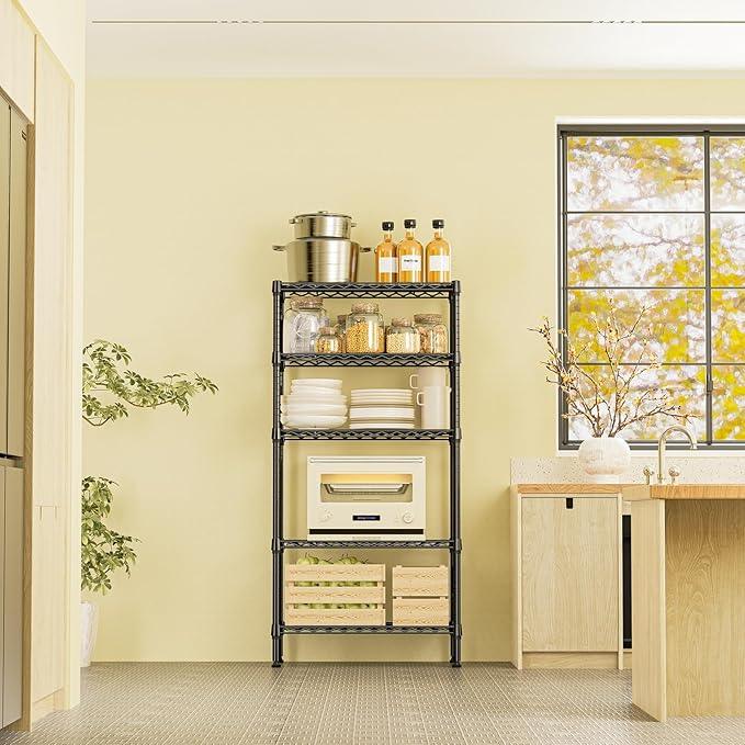 IZEUK 5 Tier Black Metal Storage Shelves, Heavy Duty Wire Shelving Rack for Garage, Kitchen, Bathroom, Laundry, Closet Organizer, 1250 lbs Capacity, 11.8" D x 29.5" W x 59.5" H - ModernBath
