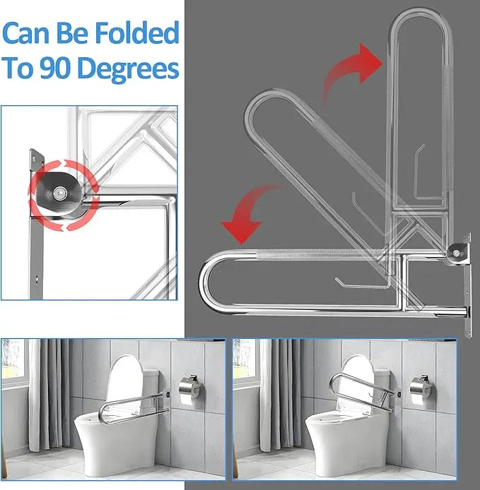 Handicap Grab Bar, 29.5 Inch Stainless Steel Toilet Safety Rails, Disabled Flip-Up Bathroom Grab Bars with Paper Holder, Anti-Slip Toilet Handrails Hand Grips Handicap Grab Bars for Elderly - ModernBath