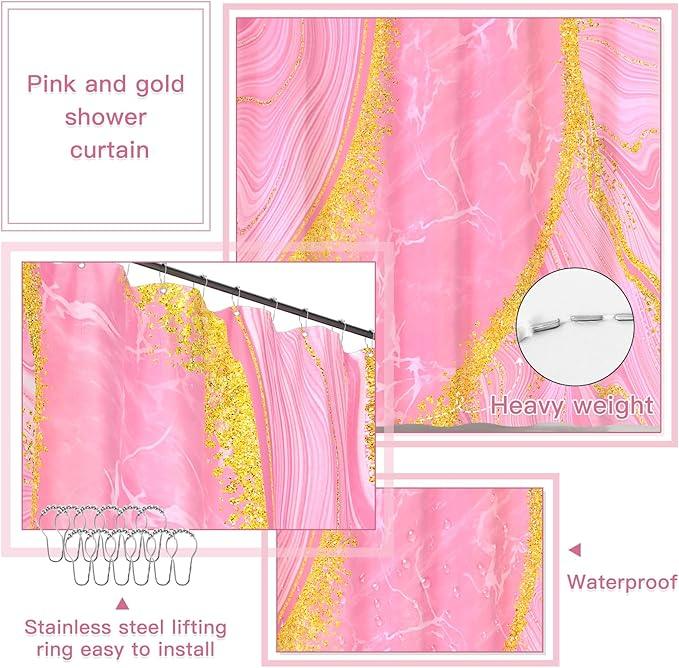25PCS Bathroom Accessory Set, Pink Bathroom Set with Large-Capacity 4 Gallon Trash Can,Bathroom Rugs Set, Waterproof Shower Curtain, Toilet Brush, Toothbrush Holder & Soap Dispenser - ModernBath