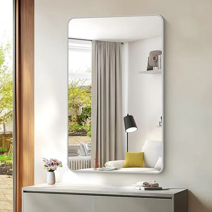 CIVENO 48x30 Inch Silver Bathroom Mirror, Metal Framed Silver Rectangle Mirrors, Rounded Rectangular Vanity Mirror, Wall Mounted Mirrors for Living Room Bedroom Entryway Hangs Horizontal or Vertical - ModernBath