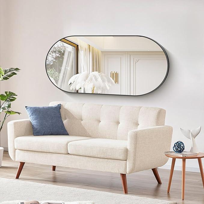 Bathroom Mirrors, 24" x48" Black Mirrors, Oval Vanity Mirrors, Metal Framed Wall Mounted Mirrors, Vertical/Horizontal Mirror for Bathroom Bedroom Entryway Living Room - ModernBath