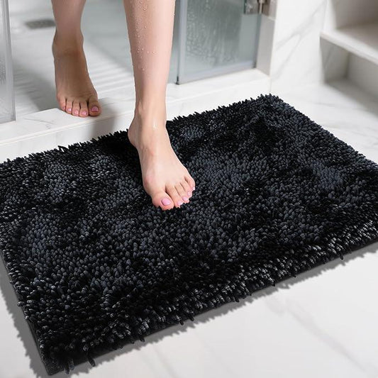 Yimobra Chenille Bathroom Rugs Non Slip, Extra Thick Soft Absorbent Bath Rug 31.5x20 Inch, Machine Washable Quick Dry Bath Mat for Bathroom Floor, Tub and Shower, Home Decor Accessories, Black - ModernBath