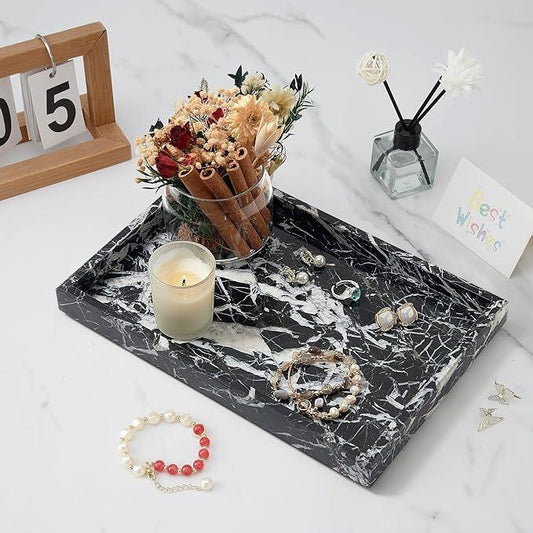 MULWR Marble Bathroom Tray,Pure Natural Vanity Tray,Marble Tray for Kitchen Counter Non-Ceramic/Non-Resin,Stone Trays 12 x 8 inch - ModernBath