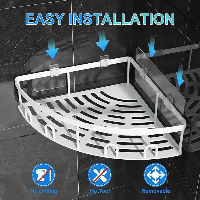 Corner Shower Caddy, 2 Pack Adhesive Bathroom Shower Corner Organizer Shelf, No Drilling Rustproof Wall Mounted Shower Storage Rack Shampoo Holder Organizer (White) - ModernBath