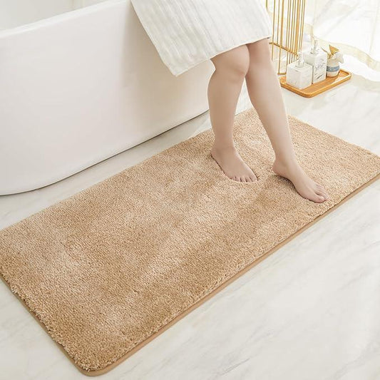 COSY HOMEER Bath Rugs for Bathroom Extra Thick - Anti-Slip Bath Mats Soft Plush Yarn Shaggy 100% Strong Mirco Polyeste Mat Living Room Bedroom Mat Floor Water Absorbent(Beige,24x48 - Inches) - ModernBath