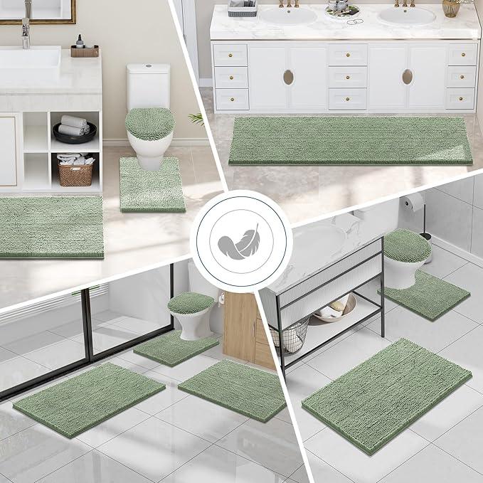 Smiry Luxury Chenille Bathroom Rugs 59x35, Extra Soft and Absorbent Shaggy Bath Mat, Machine Washable, Non-Slip Plush Carpet Runner for Tub, Shower, and Floor, Home Decor Accessories, Sage Green - ModernBath