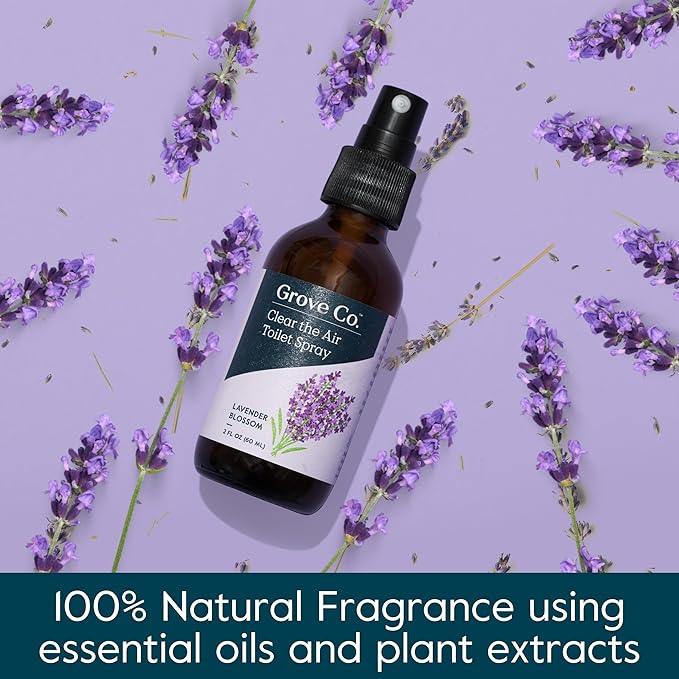 Grove Co. Toilet Spray, Clear the Air Bathroom Spray Air Freshener (2 fl oz) Odor Eliminator for Strong Odor, 100% Natural Lavender Blossom Scent, Vegan, Paraben & Phthalate Free (Pack of 3) - ModernBath