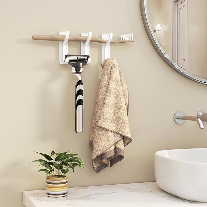 pickpiff Adhesive Wall Coat Hooks - Heavy Duty Stick-On Door Hanger, Metal Hook for Hanging Towel,Purse, Robe, Backpack, Jacket, Clothes - for Bathroom,Dorm, Closet, Kitchen - White, 6 Pack - ModernBath