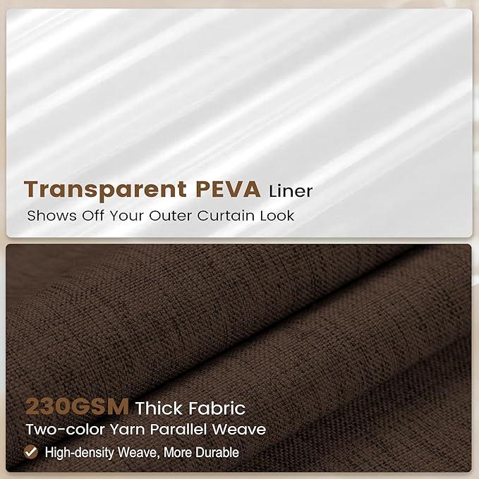 BTTN Brown 3 in 1 Shower Curtains with Clear Liner, Linen Textured Decorative Cloth Shower Curtain PEVA Liner Set with Plastic Hook, Modern Hotel Luxury Waterproof Shower Curtain for Bathroom, 72x72 - ModernBath