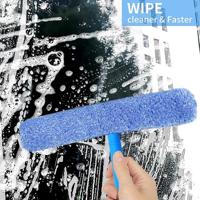 HYCDFCS Squeegee with Shelf Storage for Window Cleaning,Window Cleaning Squeegee kit with Bucket&Microfiber Scrubber,Bathroom,Shower Doors,Mirrors,Tiles,and Car Windows Blue - ModernBath