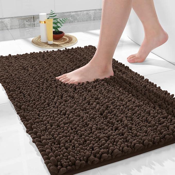 Yimobra Large Bathroom Rugs Non Slip Washable 36x24 Inch - Ultra Soft Absorbent Chenille Bath Mat, Quick Dry Shaggy Floor Carpet for Tub Shower, Brown Home Decor Accessories - ModernBath