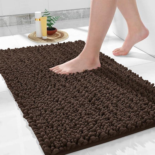 Yimobra Bathroom Rugs Non Slip Washable 32x20 Inch - Ultra Soft Absorbent Chenille Bath Mat, Quick Dry Shaggy Floor Carpet for Tub Shower, Brown Home Decor Accessories - ModernBath