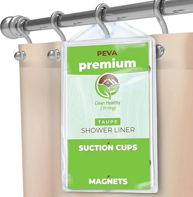 Clean Healthy Living Premium PEVA Taupe Shower Curtain Liner with Magnets & Suction Cups - 70 X 71 inches Long - ModernBath