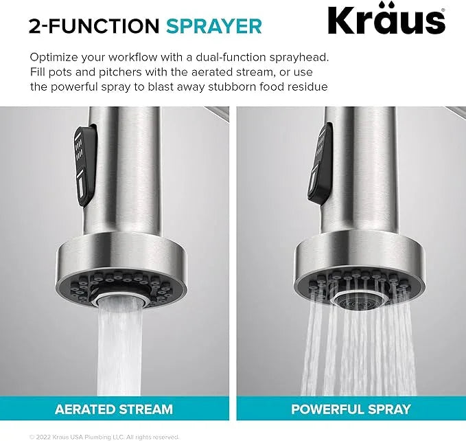 KRAUS Bolden Commercial Style 2-Function Single Handle Pull Down Kitchen Faucet in Brushed Brass/Matte Black, KPF-1610BBMB - ModernBath