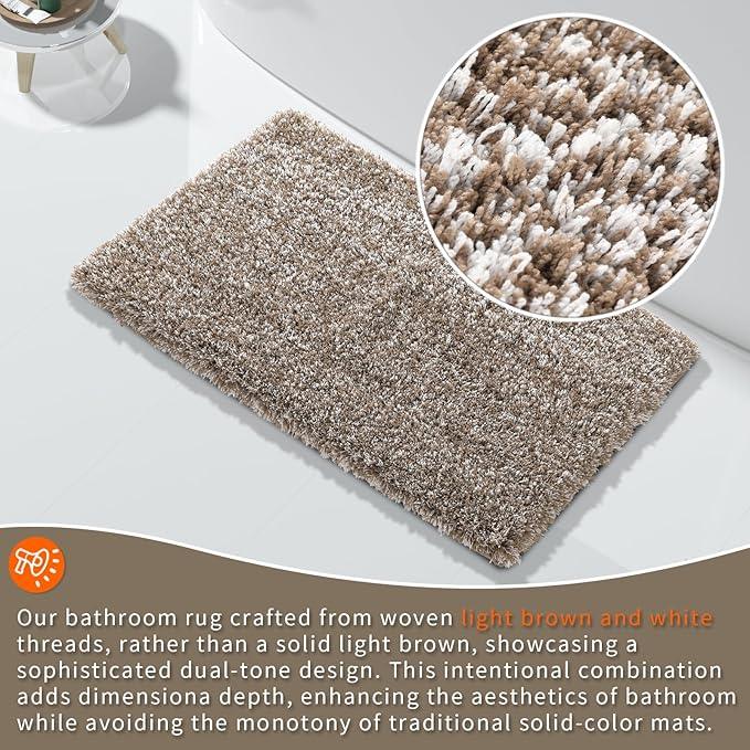 Yimobra Bathroom Rugs Non Slip Washable 36x24, Ultra Soft and Water Absorbent Bath Mats, Plush Fluffy Shower Mat Outside, Luxury Microfiber Thick Matts for Bathroom Floor/Tub, Light Brown and White - ModernBath