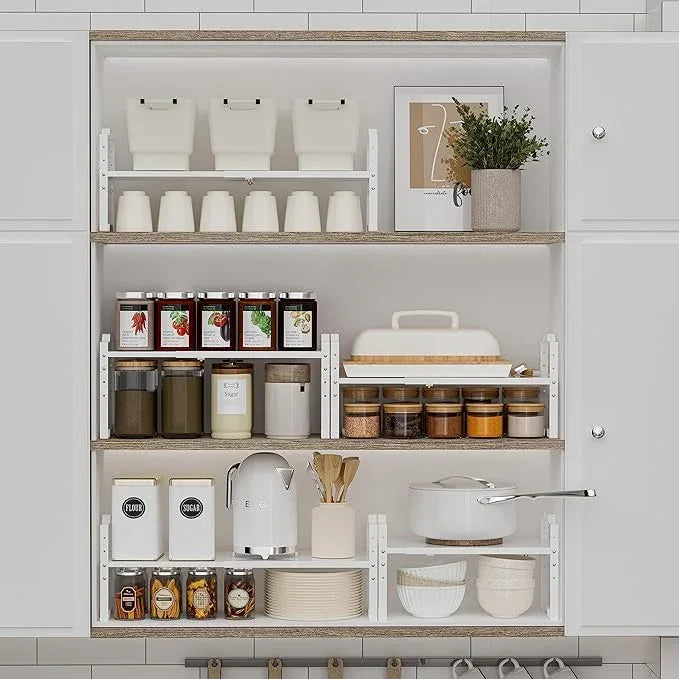 Jojocross Expandable Shelf for Cabinet Organizer Adjustable Stackable Spice Rack at Kitchen and Bathroom More, Counter Countertop Cupboard Organization Pantry Storage(LARGE/2PACKS/WHITE) - ModernBath