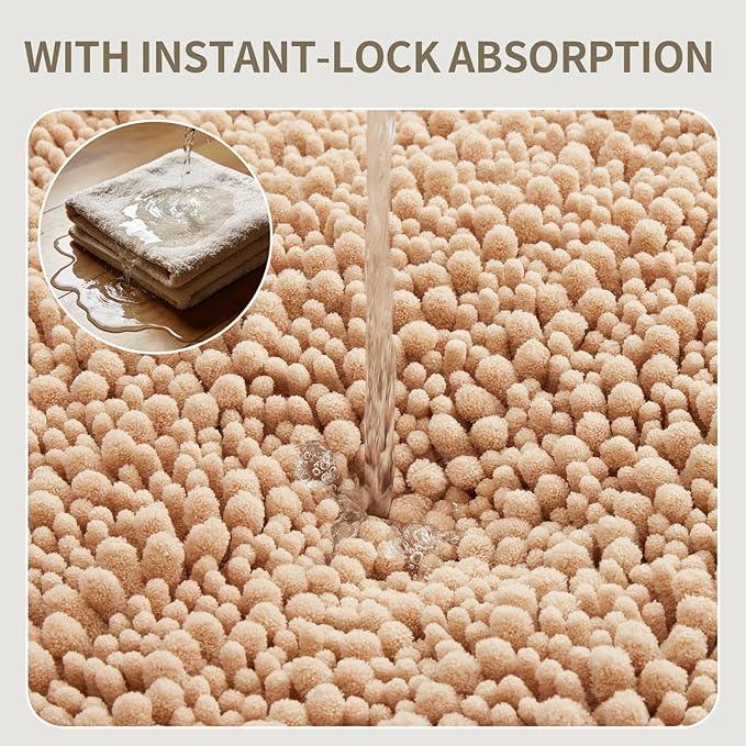 Ruggnovea Toilet Rugs U-Shaped Mat 24x24, Contour Bathroom Mat - Ultra Soft & Absorbent Chenille, Quick-Dry, Machine Washable with Non Slip Barrier Backing, Beige - ModernBath