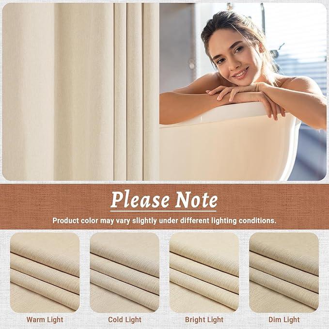 WONICY No Hooks Luxury Shower Curtain Set with Snap-in Liner, Polyester Textured with See-Through Top Window, Waterproof & Washable Hotel Style for Bathroom, 71W x 86H, Cream - ModernBath