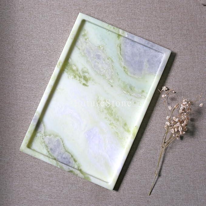 Real Luxurious Natural Marble Vanity Tray Genuine Marble Storage Tray for Home Decor Stone Tray for Bathroom/Kitchen/Vanity/Dresser,Plate Holder for Tissues, Candles, Towel - ModernBath