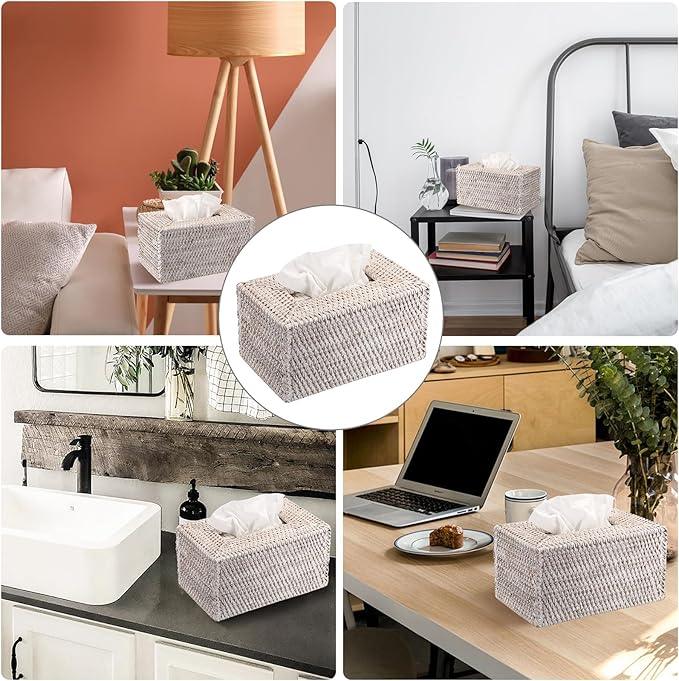 Sumnacon Tissue Box Cover Large Rectangle Tissue Box Rattan Tissue Box Holder,Wicker Decorative Tissue Holder for Bathroom Toilet Living Room Kitchen Office Table Desk,Whitewash - ModernBath