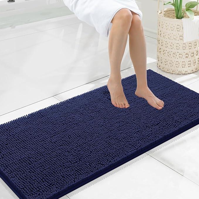 Smiry Luxury Chenille Bathroom Rugs 47x20, Extra Soft and Absorbent Shaggy Bath Mat, Machine Washable, Non-Slip Plush Carpet Runner for Tub, Shower, and Floor, Home Decor Accessories, Navy Blue - ModernBath