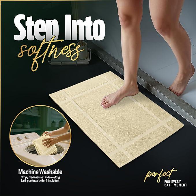 Pearl Linens Pack of 2 100% Cotton Bath Mat 20x30 inches, Soft & Absorbent Quick Dry Bathroom Mat Set, Not Bathroom Rugs, After Shower Mat, Bath Tub Mat, 687 GSM, Machine Washable, Beige - ModernBath