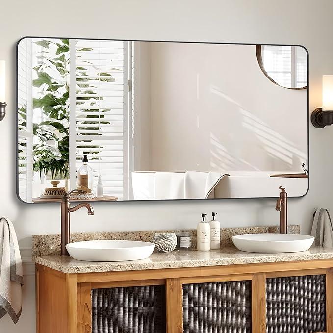 DESBING 36" x 48"Bathroom Mirror, Matte Black Wall Mirror with Metal Frame, Decorative Rectangular Vanity Mirror for Bedroom Bathroom Living Room Entryway (Horizontal/Vertical) - ModernBath