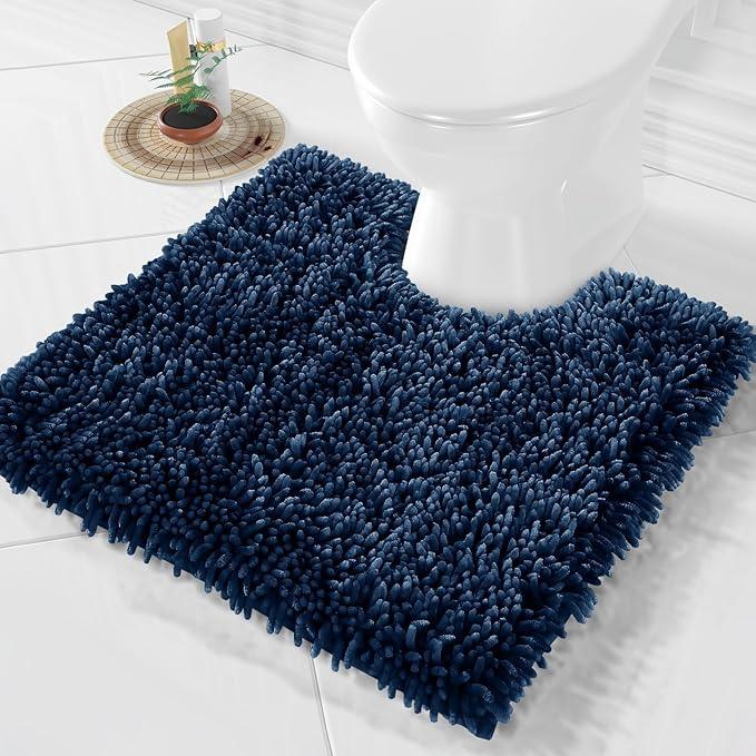 Yimobra Toilet Rugs U Shaped Washable, Extra Thick Soft Absorbent Chenille Contour Bathroom Rugs for Toilet 24x24 Inch, Quick Dry Non Slip Toilet Mat for Bath Floor, Navy Blue - ModernBath