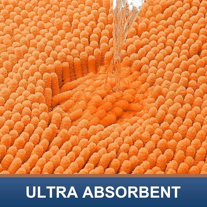 Smiry Luxury Chenille Bathroom Rugs 24x16, Extra Soft and Absorbent Shaggy Bath Mat, Machine Washable, Non-Slip Plush Carpet Runner for Tub, Shower, and Floor, Home Decor Accessories, Orange - ModernBath