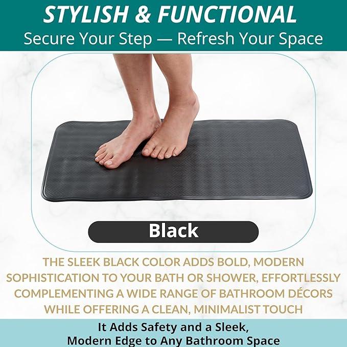 ENKOSI Non Slip Bath Mat for Tub and Shower Floors – Anti Slip Shower Mat with Secure Suction Cup Grip – Soft Black Bathtub Mat for Inside Tubs and Bathroom Shower Stalls (28x16 Black) - ModernBath