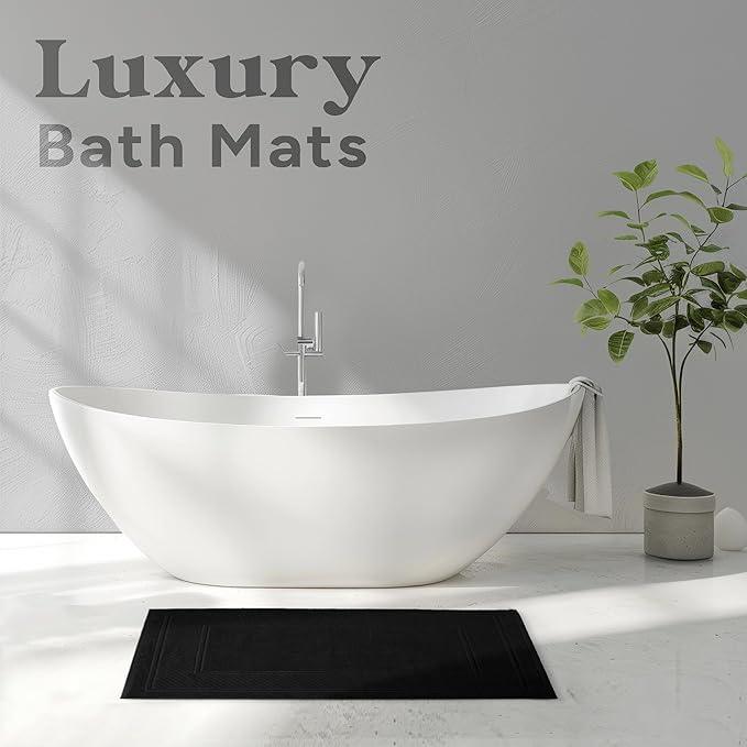 Avalon Towels Black Bath Mat - 100% Cotton Set of 2 Absorbent Bathmat - Bathroom Mats Quick Dry Bath Mats for Bathrooms (22x34 Inches) - ModernBath