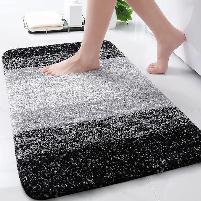 Arotive Microfiber Bathroom Rugs, Shaggy Soft and Absorbent Bath Rug, Non-Slip, Thick Plush Machine Washable Dry Bath Mats for Bathroom, Tub and Shower, 30x20, Black, Rectangular - ModernBath