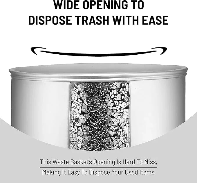 Zahari Home 2pc Sinatra Silver Modern Bath Accessories Set Waste Basket & Tissue Box Modern Classic Contemporary Decorative Beautiful Designs Bathroom Decor Set for Home Mosaic Glass - ModernBath
